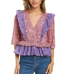 NWOT Celina Moon Pink Floral Ruffle Blouse